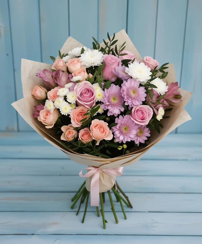 Букет цветов из: Хризантемы, Розы и Альстромерии в Любани