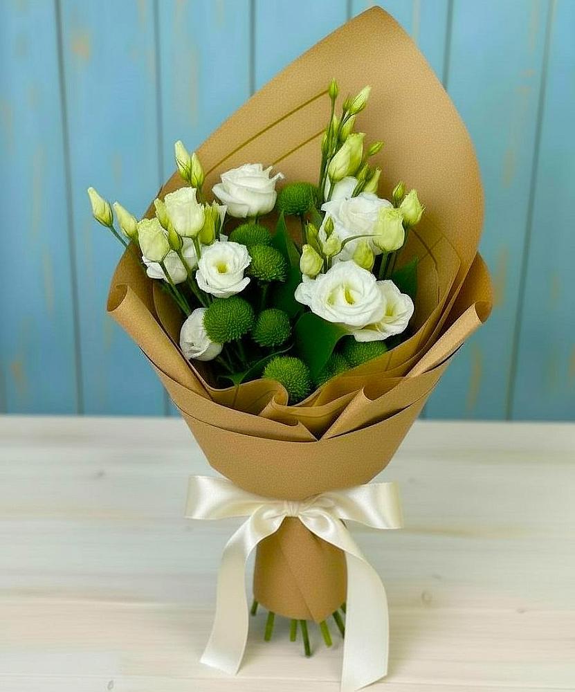 Букет цветов из: Хризантемы и Лизиантусы в Любани