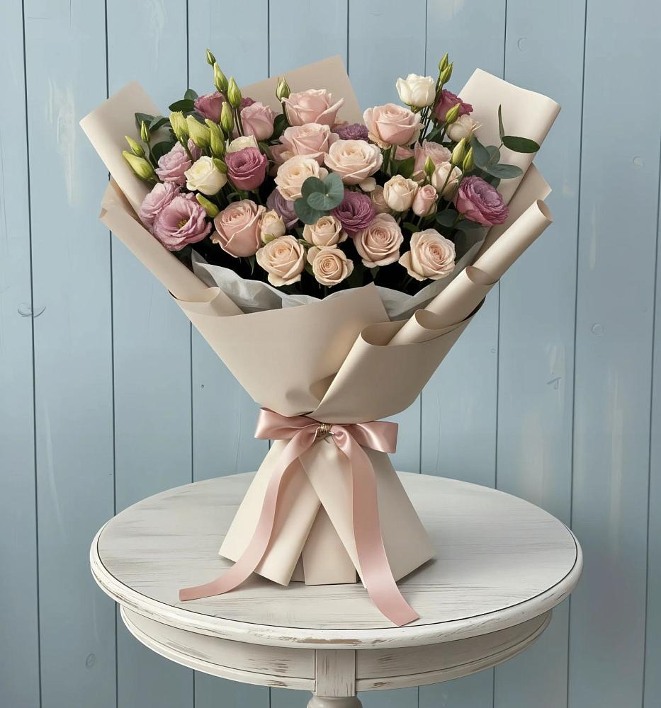 Букет цветов из: Розы и Лизиантусы в Любани