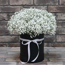 Цветочная композиция из Гипсофила в шляпной коробке в Любани