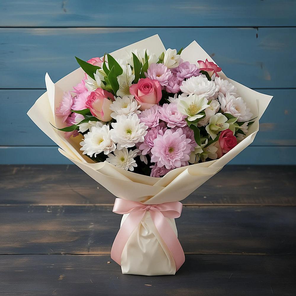 Букет цветов из: Хризантемы, Альстромерии и Розы в Любани